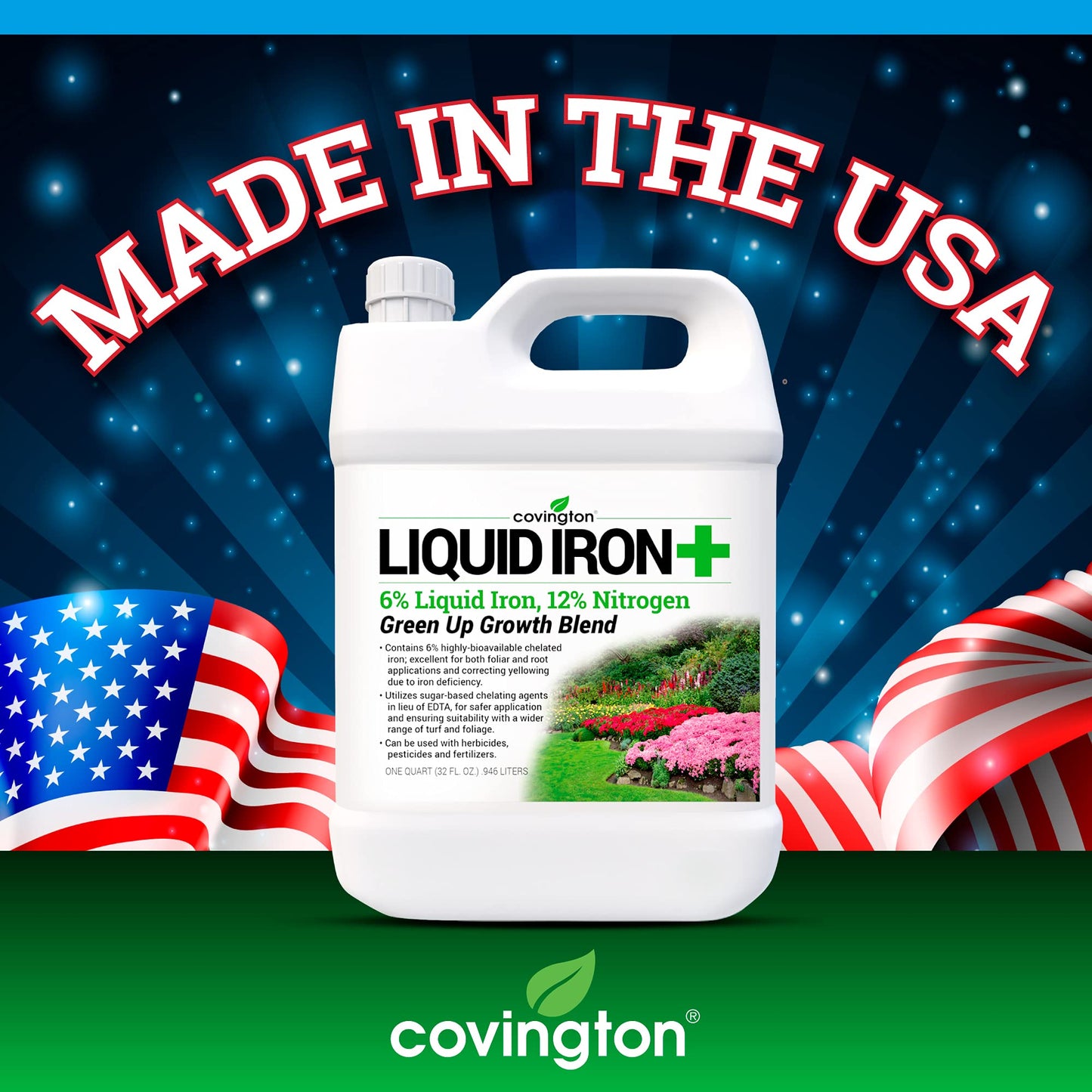 Chelated Liquid Iron +Plus Concentrate Blend, Liquid Iron for Lawns, Plants, Shrubs, and Trees Stunted or Growth and Discoloration Issues – Solve Iron Deficiency and Root Problems – (32 oz.) USA Made