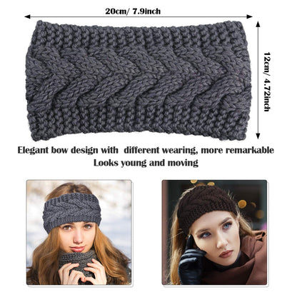 Pangda 6 Pieces Women's Winter Headbands Cable Knitted Headbands Knit Earmuffs Chunky Ear Warmers for Women Girls Wear and Sport(Black, Purplish Red, Beige, Dark Gray, Gray)