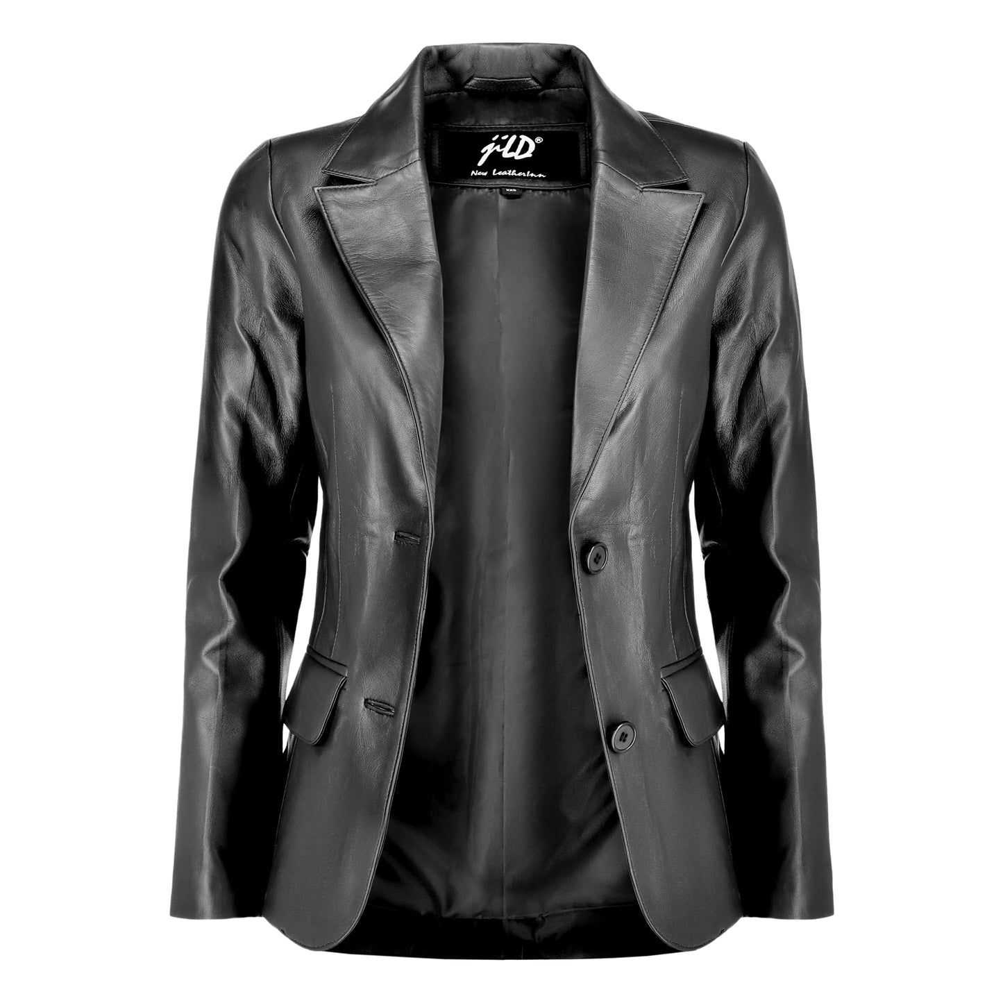 Jild Classic 2-Button Lambskin Leather Blazer Women - Casual Coat Long Sleeves Suit Style Leather Jacket Women (LC-BLK-XL)