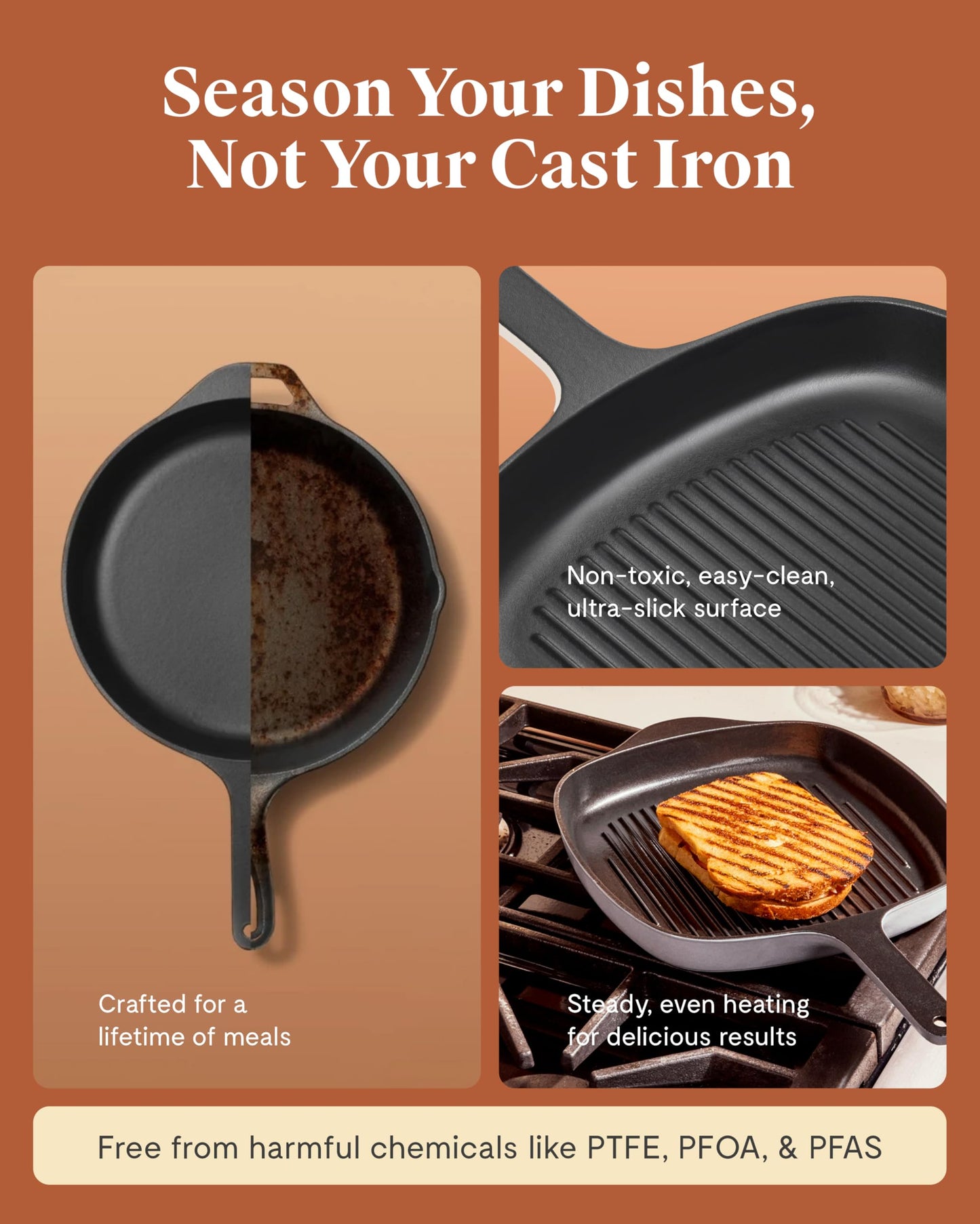 Caraway Enameled Cast Iron Grill Pan - 10.5” Grill Pan for Stovetop Cooking - 3 Layer Enamel Coating - No Seasoning Required - Compatible With All Stovetops - Free From Forever Chemicals - Charcoal