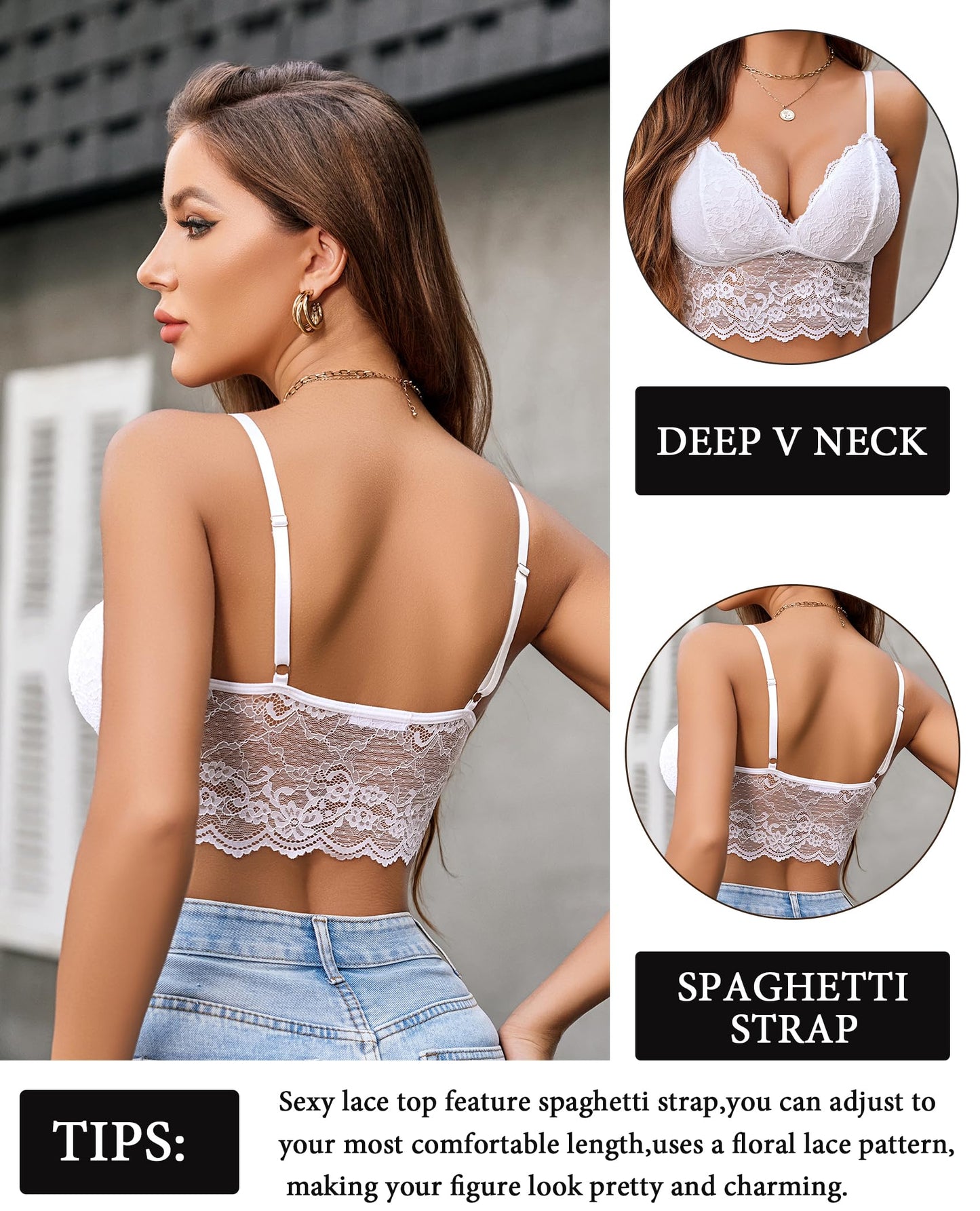 Avidlove Bralettes for Women White Camisole Tank Tops Lace Bra Lingerie V Neck Crop Y2k Top Basic Camisoles