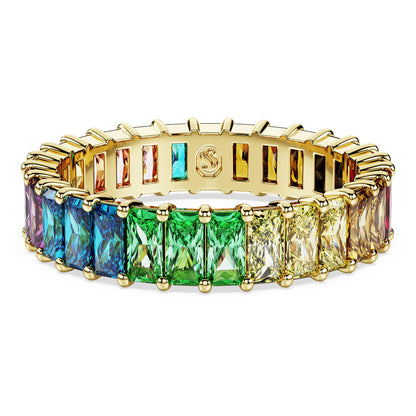 Swarovski Matrix Band Ring, Multicolored Baguette-Cut Stones in a Gold-Tone Finished Setting, Size 7, Part of the Matrix Collection