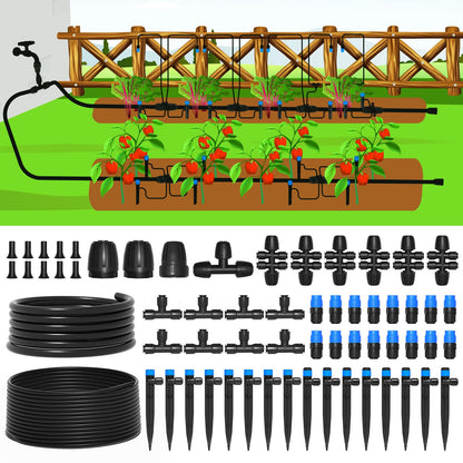 MIXC 230FT Drip Irrigation System,Quick Connector Garden Watering System Automatic Sprinkler System Kit for Lawn Raised Bed Greenhouse Plant Watering System with 1/2'' Tubing,Drip Emitters,Connectors