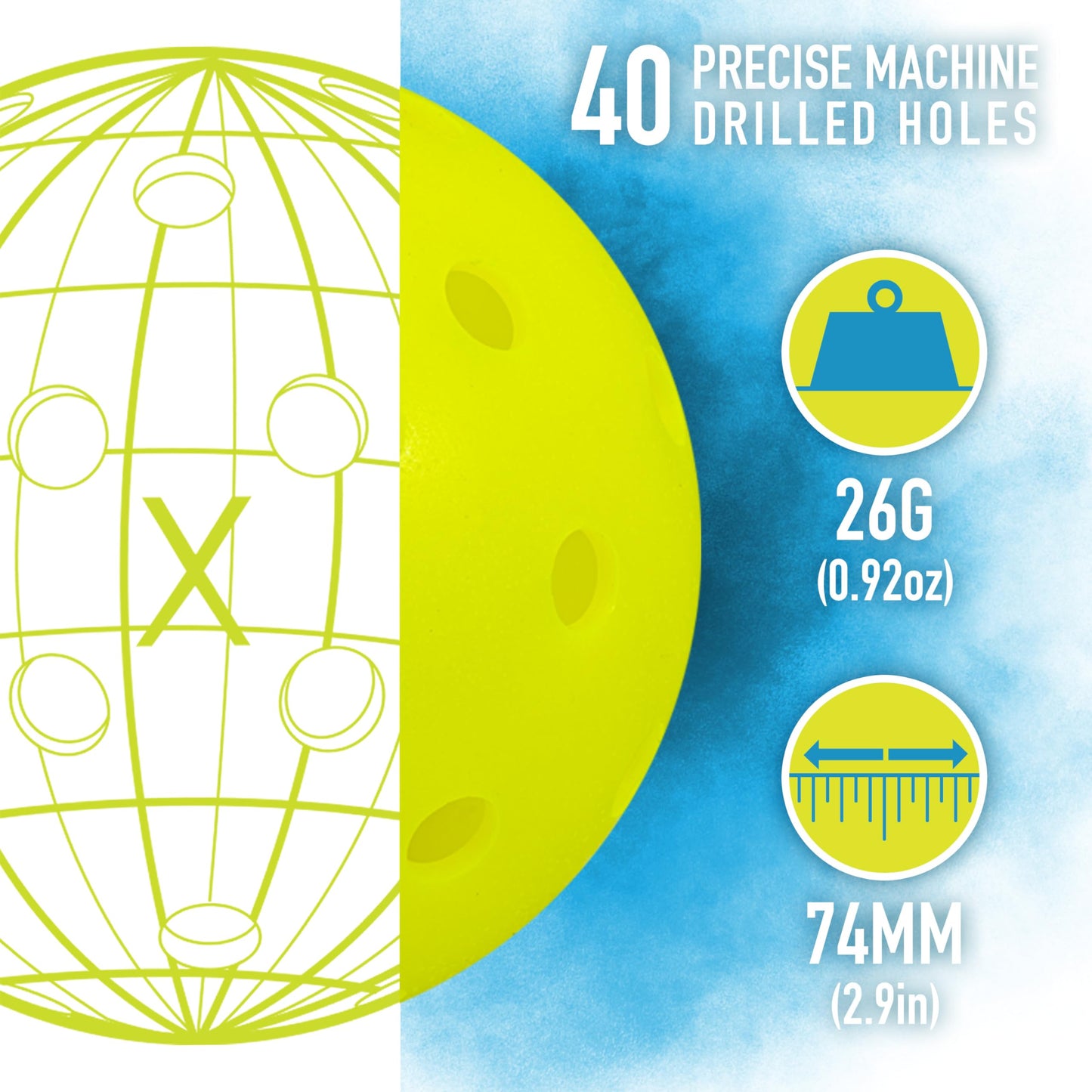 Franklin Sports Outdoor- X-40 Pickleball Balls - USA Pickleball (USAPA) Approved - 3 Pack Outside Pickleballs - Optic Yellow - US Open Ball