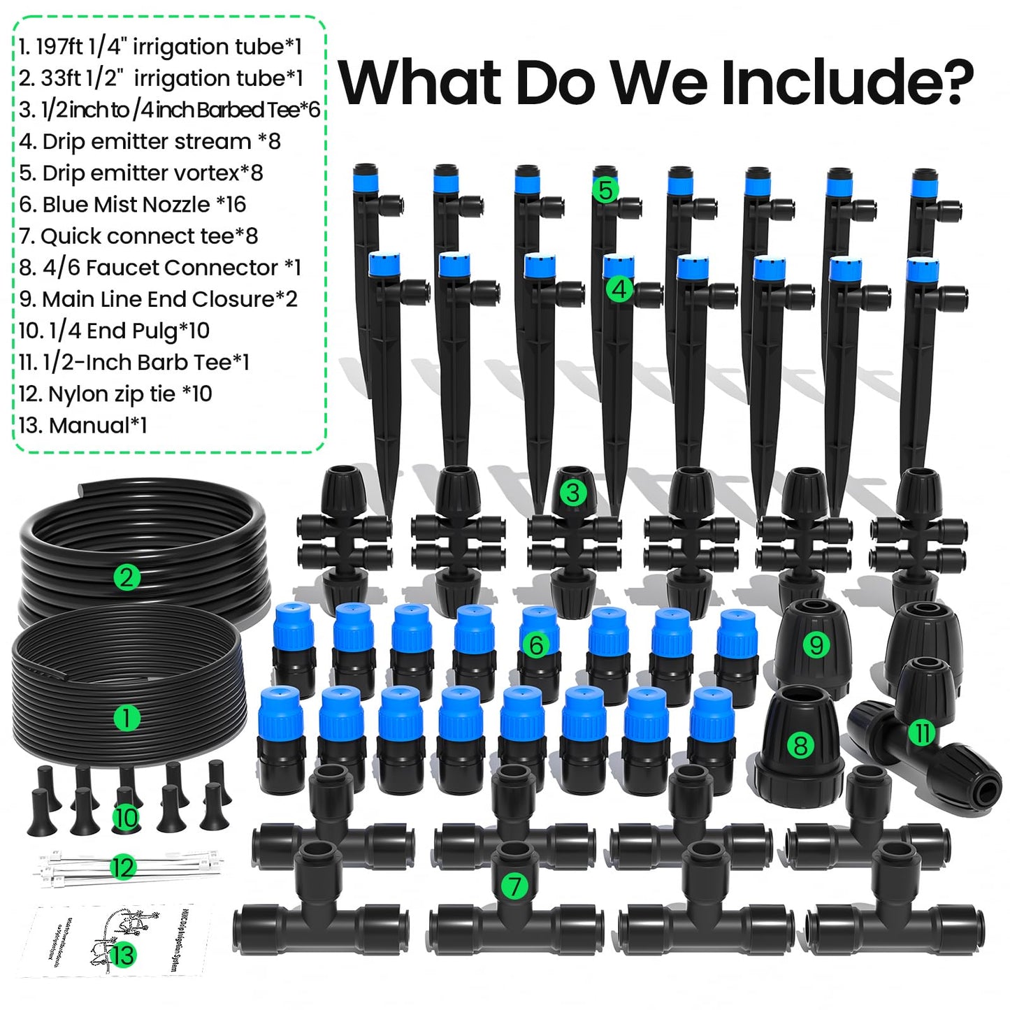 MIXC 230FT Drip Irrigation System,Quick Connector Garden Watering System Automatic Sprinkler System Kit for Lawn Raised Bed Greenhouse Plant Watering System with 1/2'' Tubing,Drip Emitters,Connectors