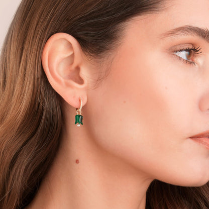 Tulip Malachite Earring Drops, 18ct Yellow Gold