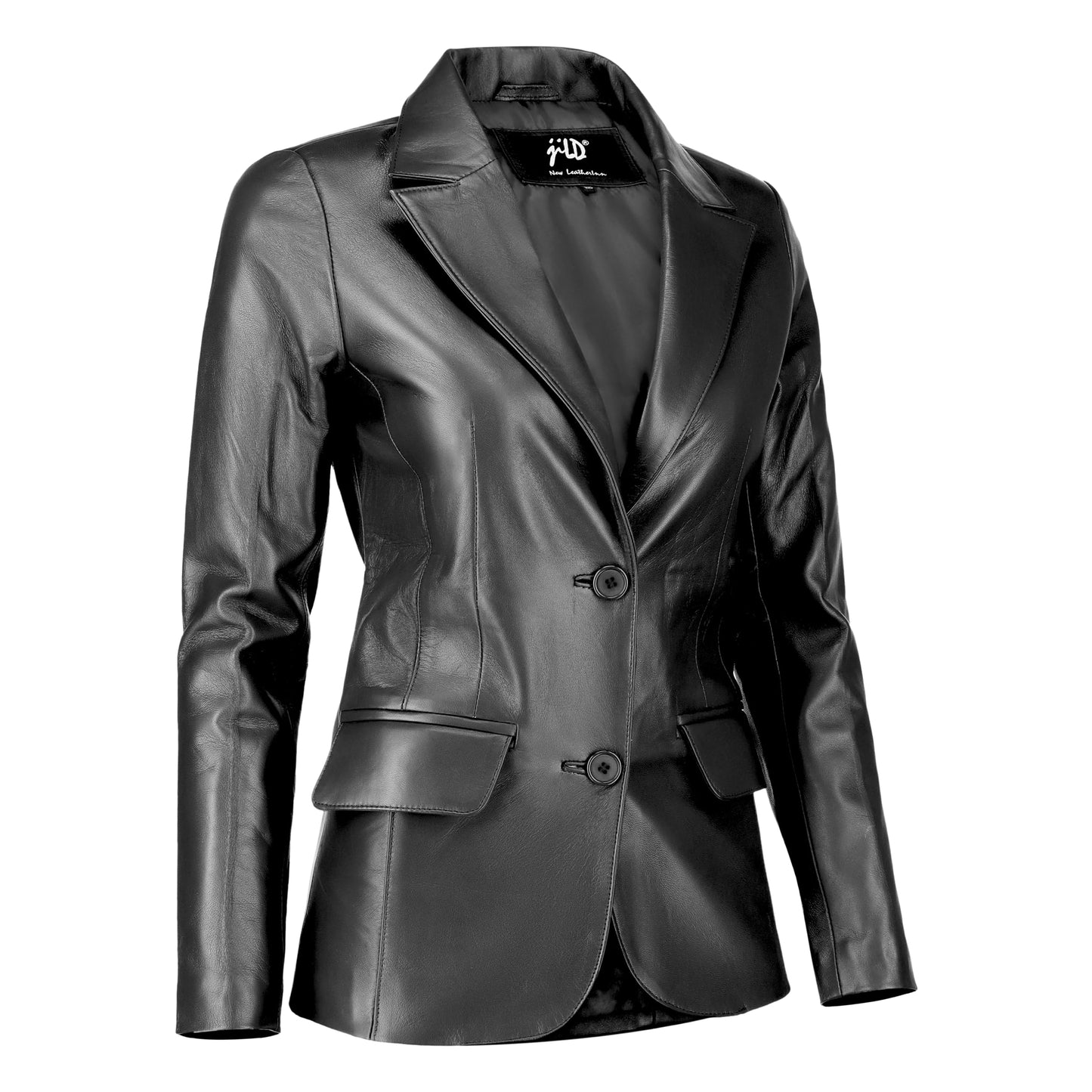 Jild Classic 2-Button Lambskin Leather Blazer Women - Casual Coat Long Sleeves Suit Style Leather Jacket Women (LC-BLK-XL)