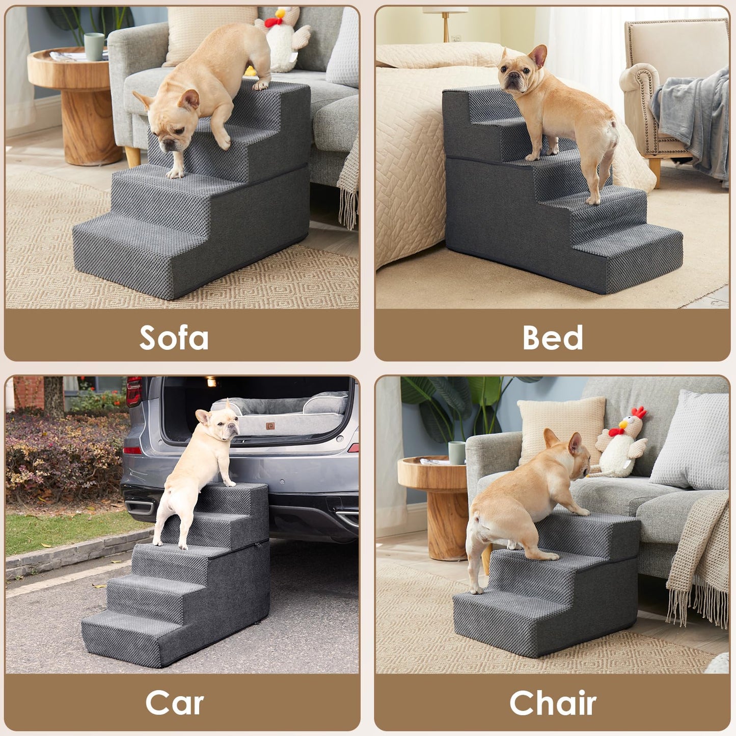 EHEYCIGA Dog Stairs Ramp for Bed 18”H, 4-Step Dog Steps for High Bed, Pet Steps for Small Dogs and Cats, Non-Slip Balanced Dog Indoor Ramp, Grey