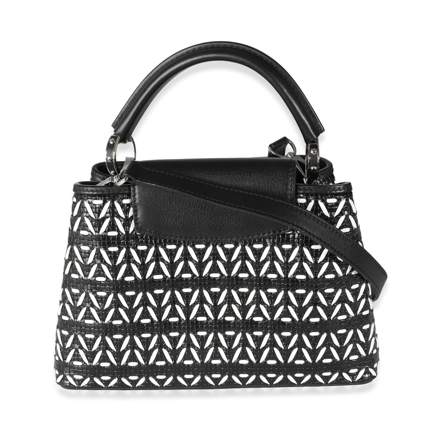 Louis Vuitton, Pre-Loved Black White Woven Calfskin Tressage Capucines BB