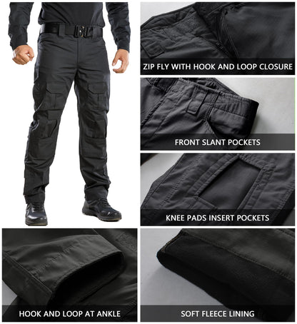 MERJAZ Men's Fleece Lined Tactical Pants Thermal Camo Cargo Pants Winter Waterproof Hiking Pants Insulated Work Pants Black 32