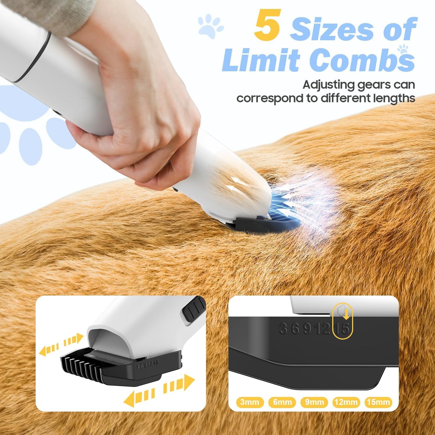 SNOYWEN Dog Grooming Kit & Pet Hair Dryer & Dog Electric Clippers, 3L Large Capacity with 8 Grooming Tools, Low Noise for Long Hair Dogs and Cats, Adjustable Airflow and Temperature, UL, Touchscreen