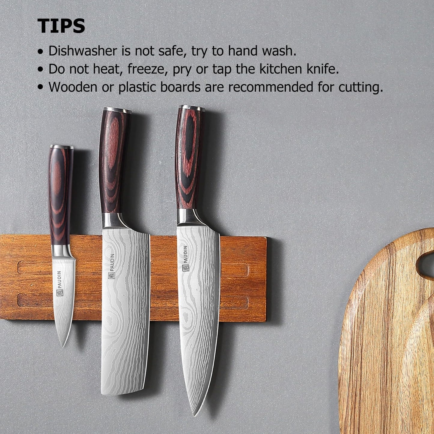 PAUDIN Kitchen Knife Set, 3 Piece High Carbon Stainless Steel Professional Chef Knife Set with Ultra Sharp Blade & Wooden Handle (Kitchen Knife Set 3 Pcs)