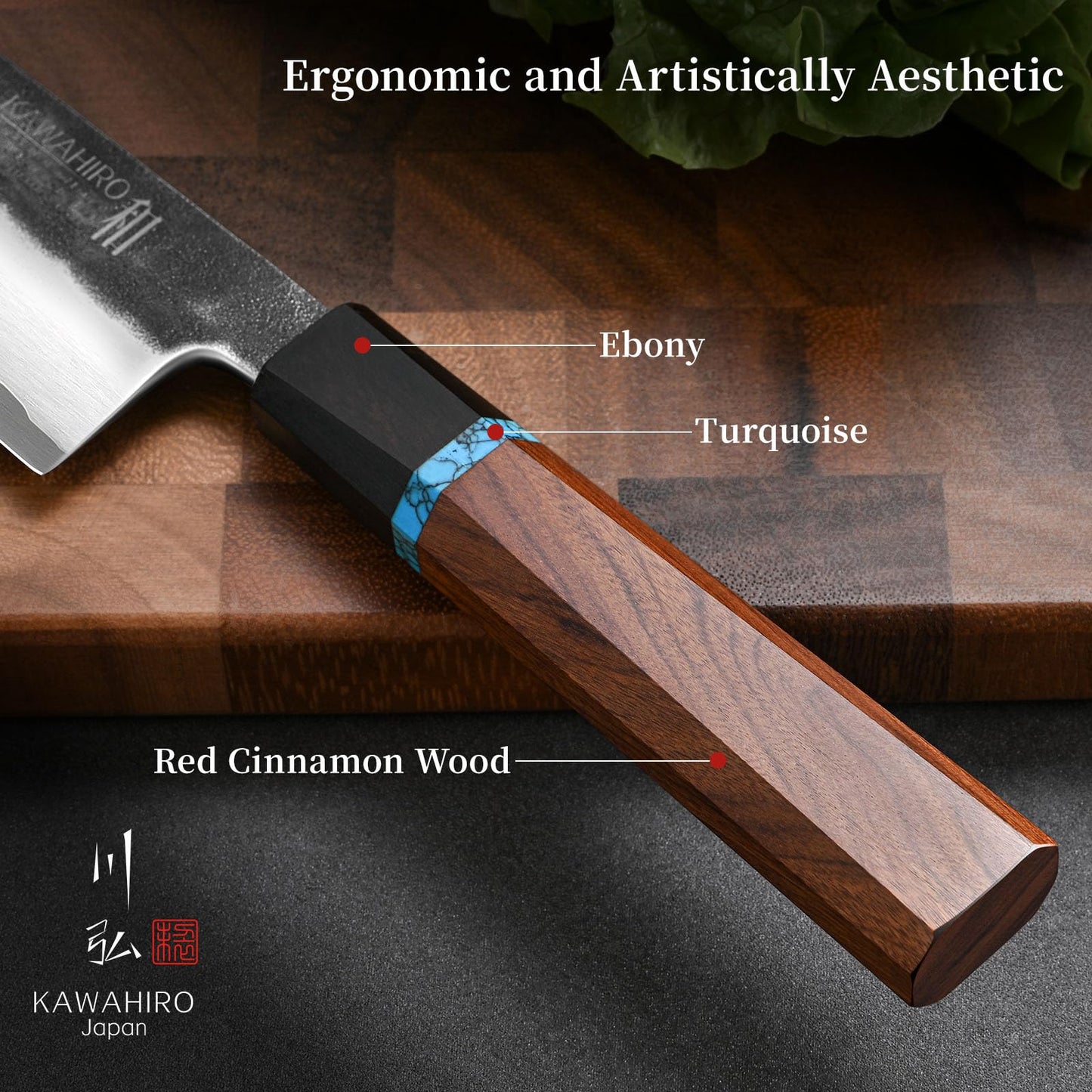 KAWAHIRO Japanese Chef Knife, 210mm Black Forged VG10 Kitchen Knife, Handcrafted Professional Chefs Knife with Ergonomic Handle, Perfect Birthday Gifts for Men Women, Luxury Gift Wood Box