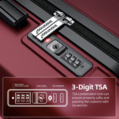 SHOWKOO Luggage Sets Expandable PC+ABS Durable Suitcase Double Wheels TSA Lock 3pcs Red Wine