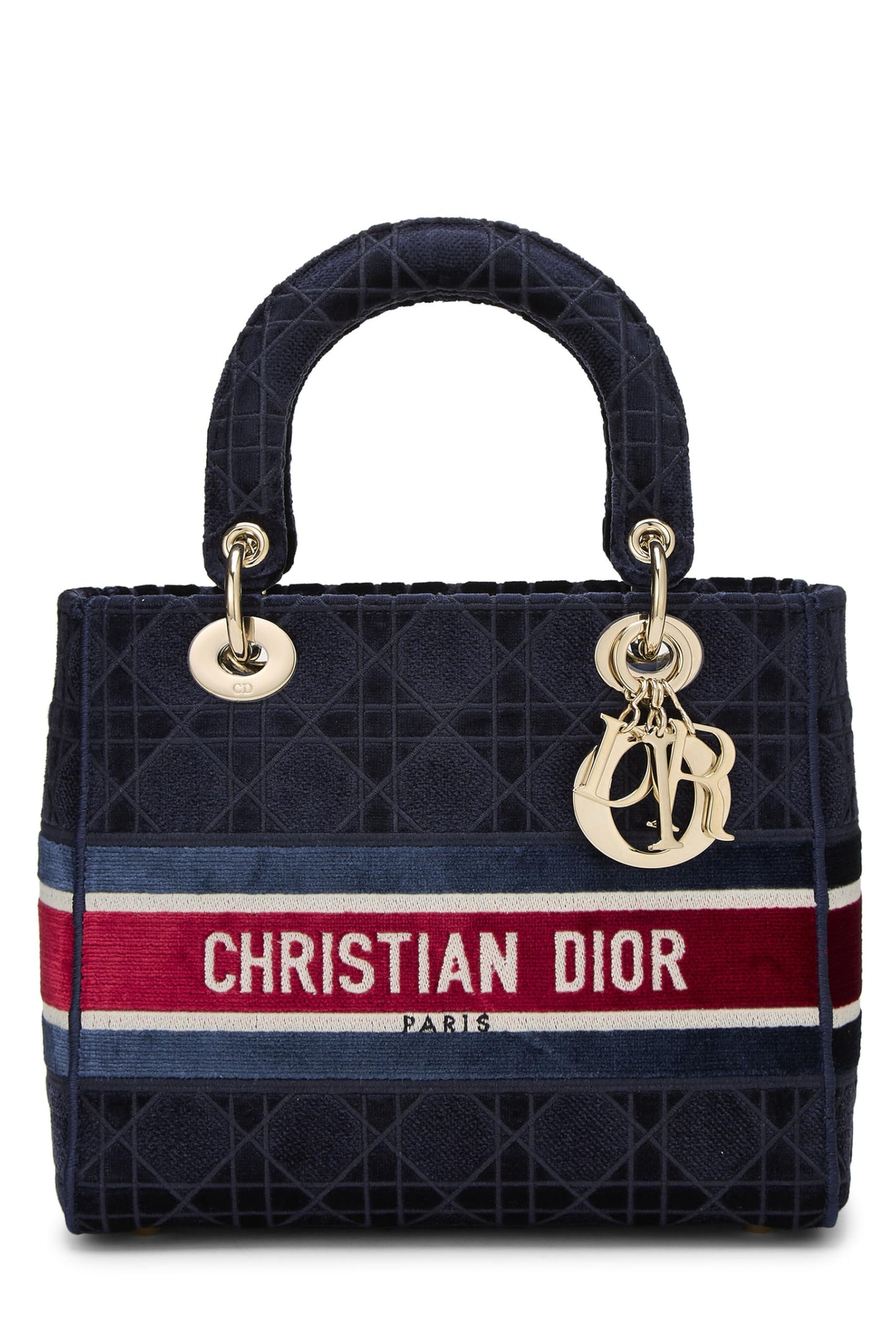 Dior, Pre-Loved Blue Velvet Cannage Lady D-Lite Medium, Blue