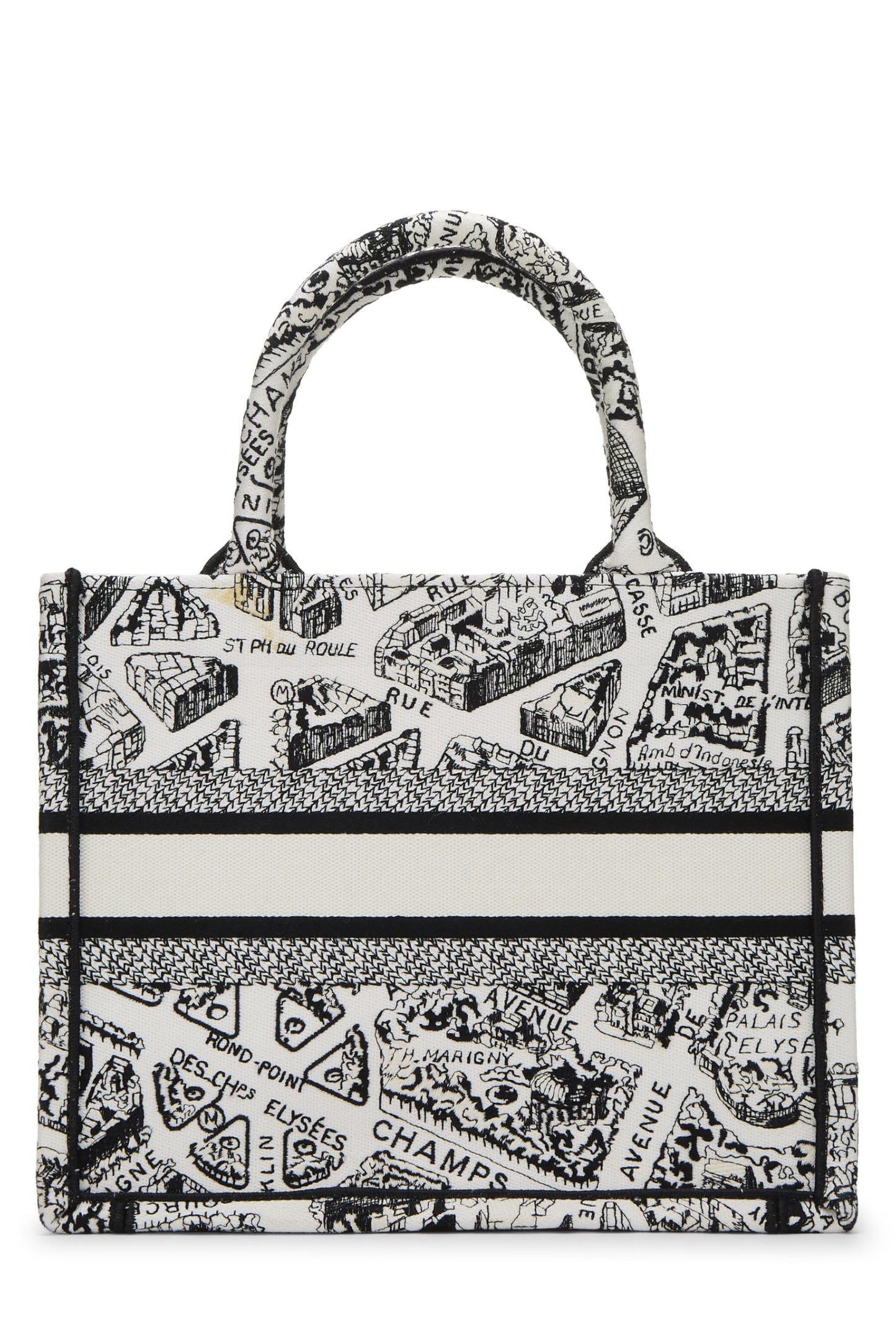 Dior, Pre-Loved Black & White Embroidered Canvas Book Tote Small, Black