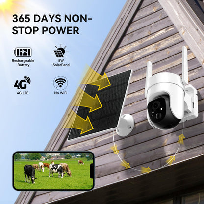 4G LTE Cellular Security Camera Includes SD&SIM Card(Verizon/AT&T/T-Mobile), 2K Solar Outdoor Cam Wireless Without WiFi Needed,Live View, Color Night Vision, Motion&Siren Alert, Playback