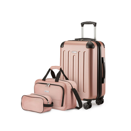 Amazon Basics 3-Piece Luggage Set, Including One Carry On Luggage (22" Expandable Hardside Suitcase With 8 Spinner Wheels), One 15-Inch Tote Bag and One 10-Inch Compact Travel Bag, Rose Gold