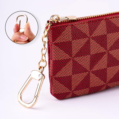 Leather Coin Purse for Women with KeyChain Small Zipper Change Purse coin Pouch Card Holder Wallet Clutch for Women & Men(Red)