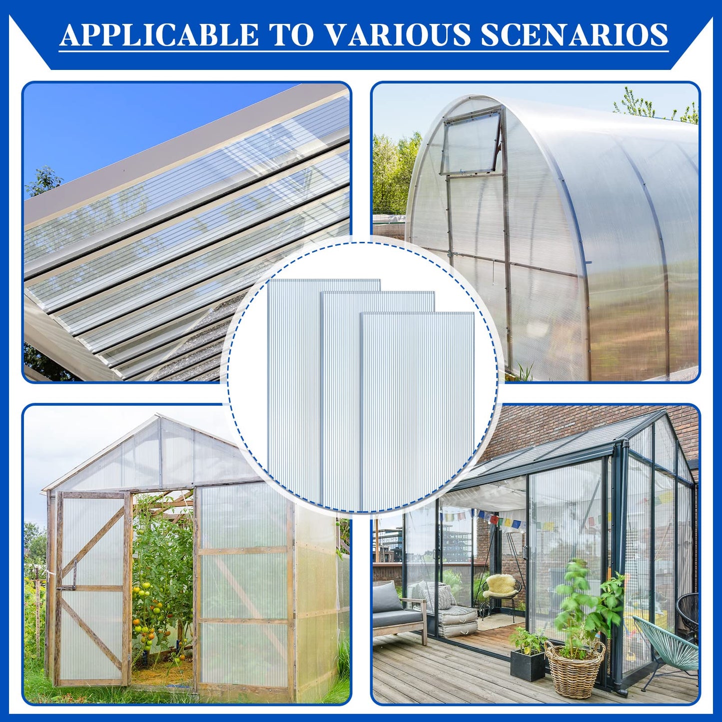 Hotop Polycarbonate Greenhouse Panels Double Layer Polycarbonate Panels Waterproof UV Protected Sheet Corrugated Plastic Roof Greenhouse Replacement Cover(6 Pcs,4' X 2' X 0.02')