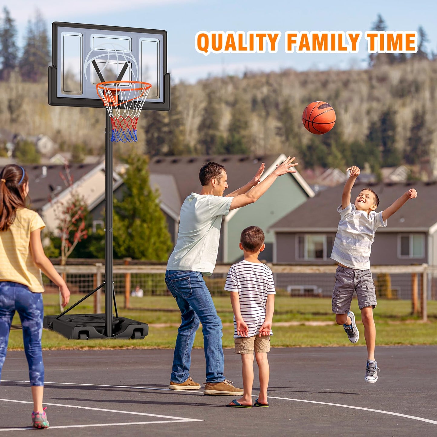 Yohood Basketball Hoop Outdoor 10 pés ajustável, sistema de gol de basquete portátil para crianças, jovens e adultos no quintal/entrada de automóveis/interno, painel inquebrável de 44 polegadas e base maior