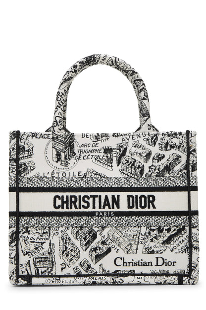 Dior, Pre-Loved Black & White Embroidered Canvas Book Tote Small, Black