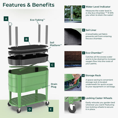 Permasteel Raised Garden Bed with Legs, 40×20×37 in, Olive Planter Box with EnGrow™ TrueSoil™ Technology for Vegetables, Flowers, Herbs, and Fruit, Outdoor Indoor, Storage Shelf