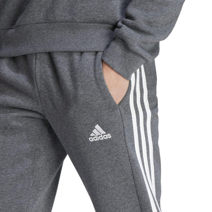 adidas Men's Essentials Fleece Tapered Cuffed 3-Stripes Pants, Dark Grey Heather, Medium