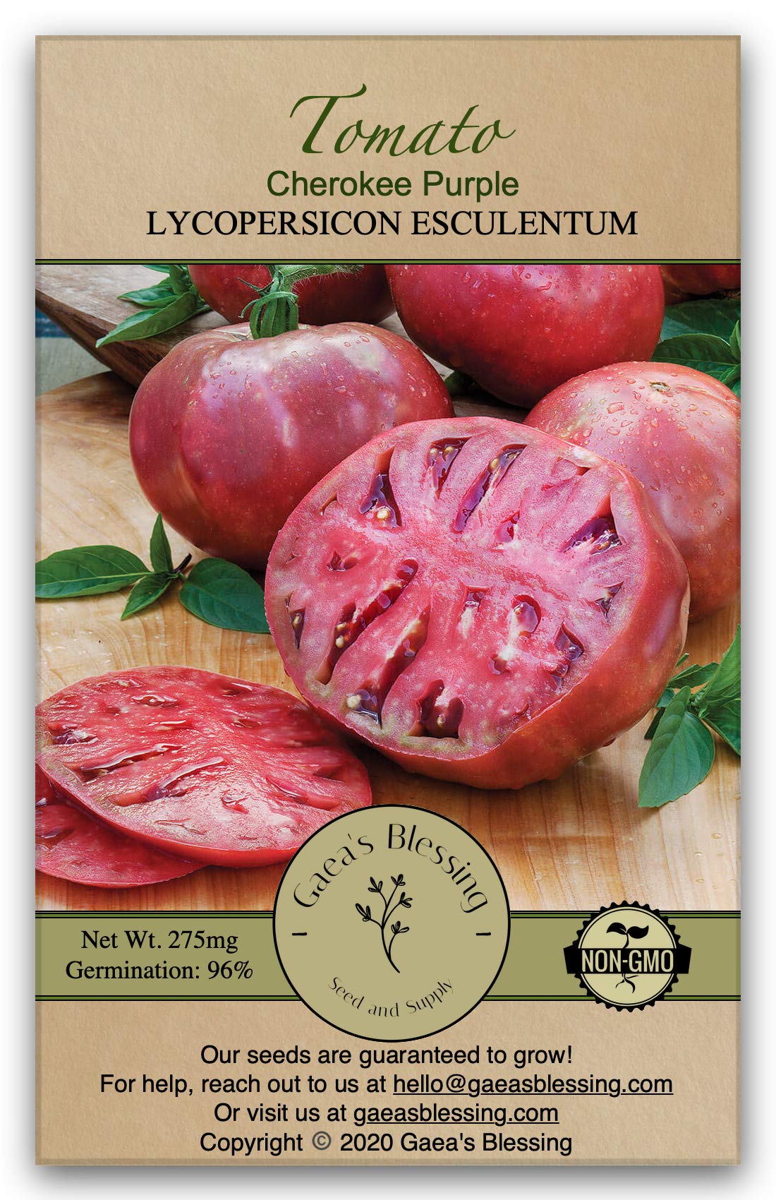 Gaea's Blessing Seeds - Tomato Seeds - Cherokee Purple Slicing Tomato - Non-GMO Seeds with Easy to Follow Planting Instructions - Open-Pollinated 96% Germination Rate