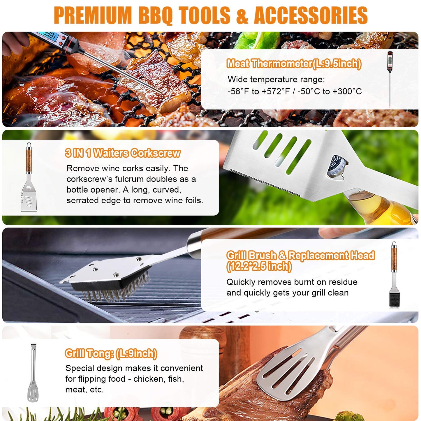 Cifaisi BBQ Grill Accessories Set, 38Pcs Stainless Steel Grill Tools Grilling Accessories with Aluminum Case, Thermometer, Grill Mats for Camping/Backyard Barbecue, Grill Set for Men Women