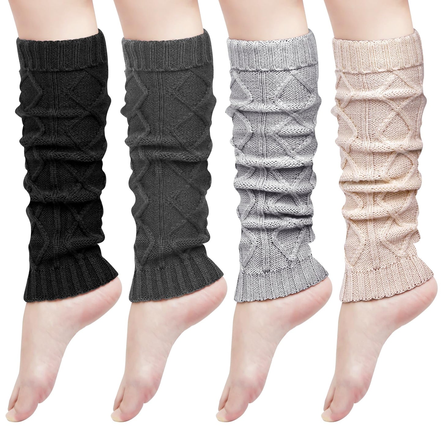 Womens Leg Warmers Winter Warm Knit Long Boot Socks Slouch Knee High 80s for Party,A3-4 Pairs(black + dark Grey + light Grey + beige)