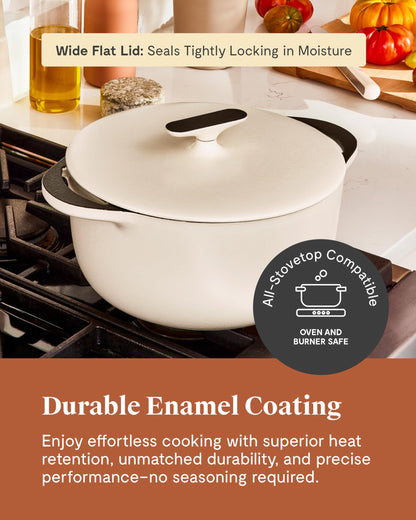 Caraway Enameled Dutch Oven - 6.5 qt Cast Iron Dutch Oven With Lid - 3 Layer Enamel Coating - No Seasoning Required - Compatible With All Stovetops - Oven Safe - No Forever Chemicals - Gray