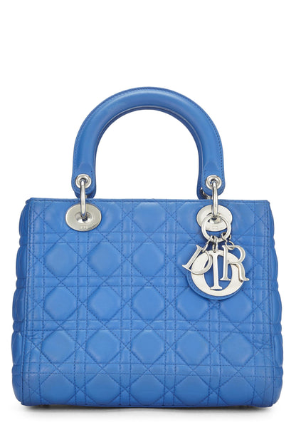 Dior, Pre-Loved Blue Cannage Quilted Lambskin Lady Dior Medium, Blue