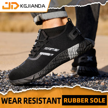 KGJIANDA Steel Toe Shoes for Men Indestructible Work Shoes for Men Lightweight Men's Steel Toe Sneakers Comfortable Safety Toe Shoes Black Steel Toe Tennis Shoes Construction Black Gray