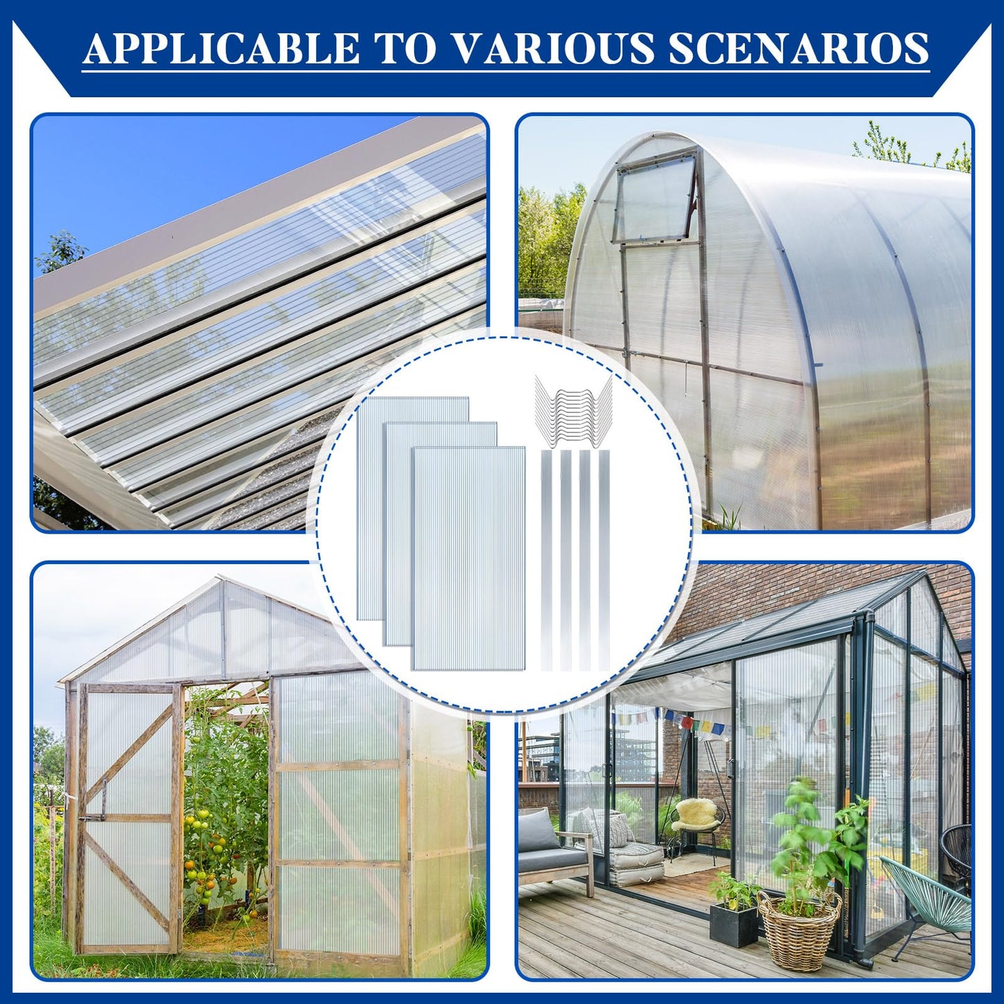 Hotop Polycarbonate Greenhouse Panels Kit 4' x 2' x 0.24" Includes 6 Pack Clear Double Layer Polycarbonate Sheets 5 Pcs Aluminum Connecting Strips and 50 Pcs W Shaped Clips for Garden Covering