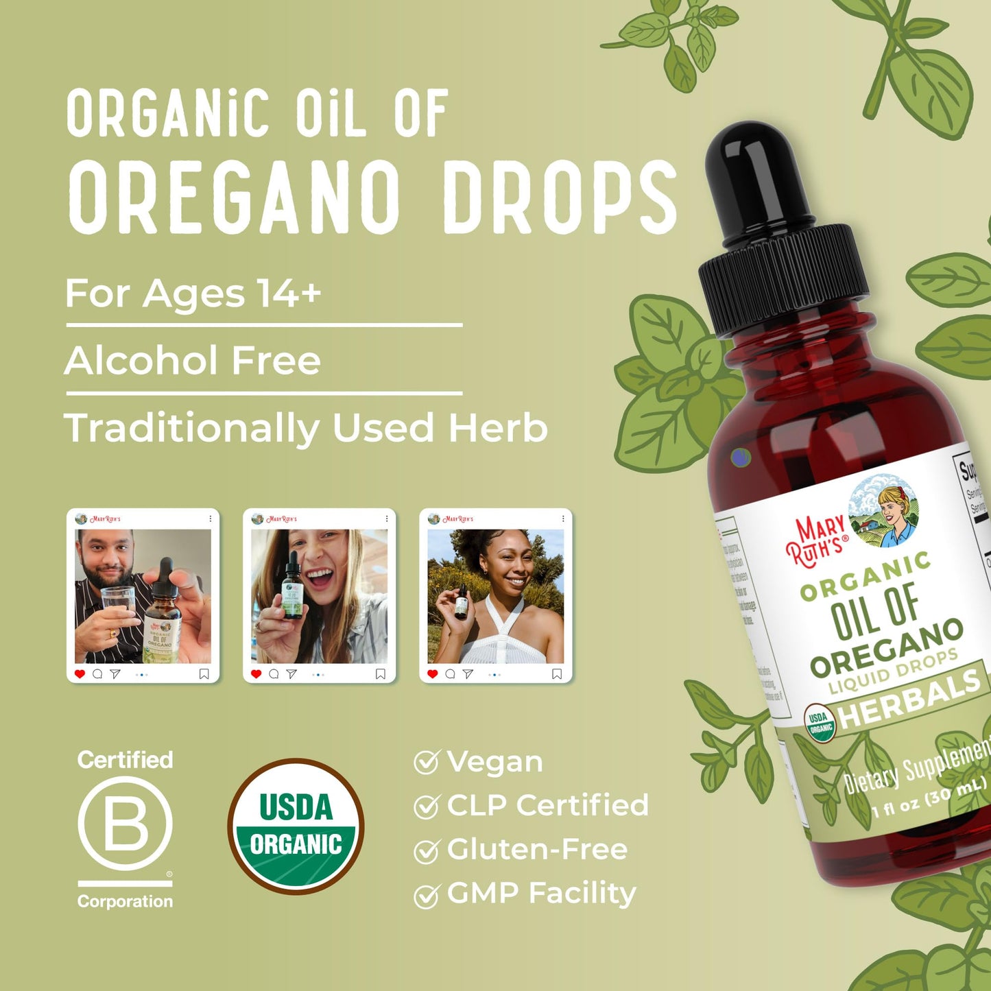 MaryRuth Organics Oregano Oil Drops | 6 Month Supply | USDA Organic Oil of Oregano Liquid | Herbal Blend for Immune Support | Digestive Health | Overall Health | Vegan | Sugar Free | Non-GMO | 1 Fl Oz