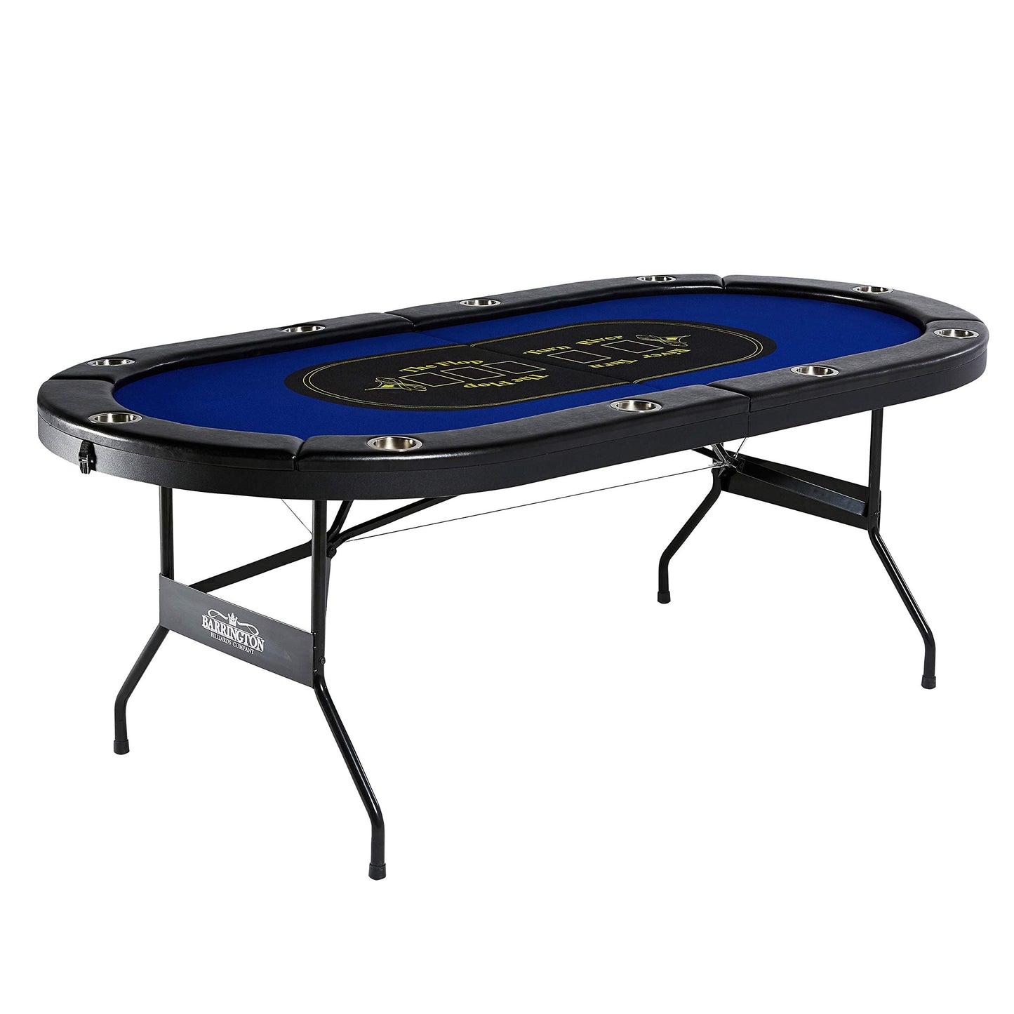 Barrington Billiards 10 Player Classic Poker Table with Padded Rails and Cup Holders, Black/Blue, 84 Inches