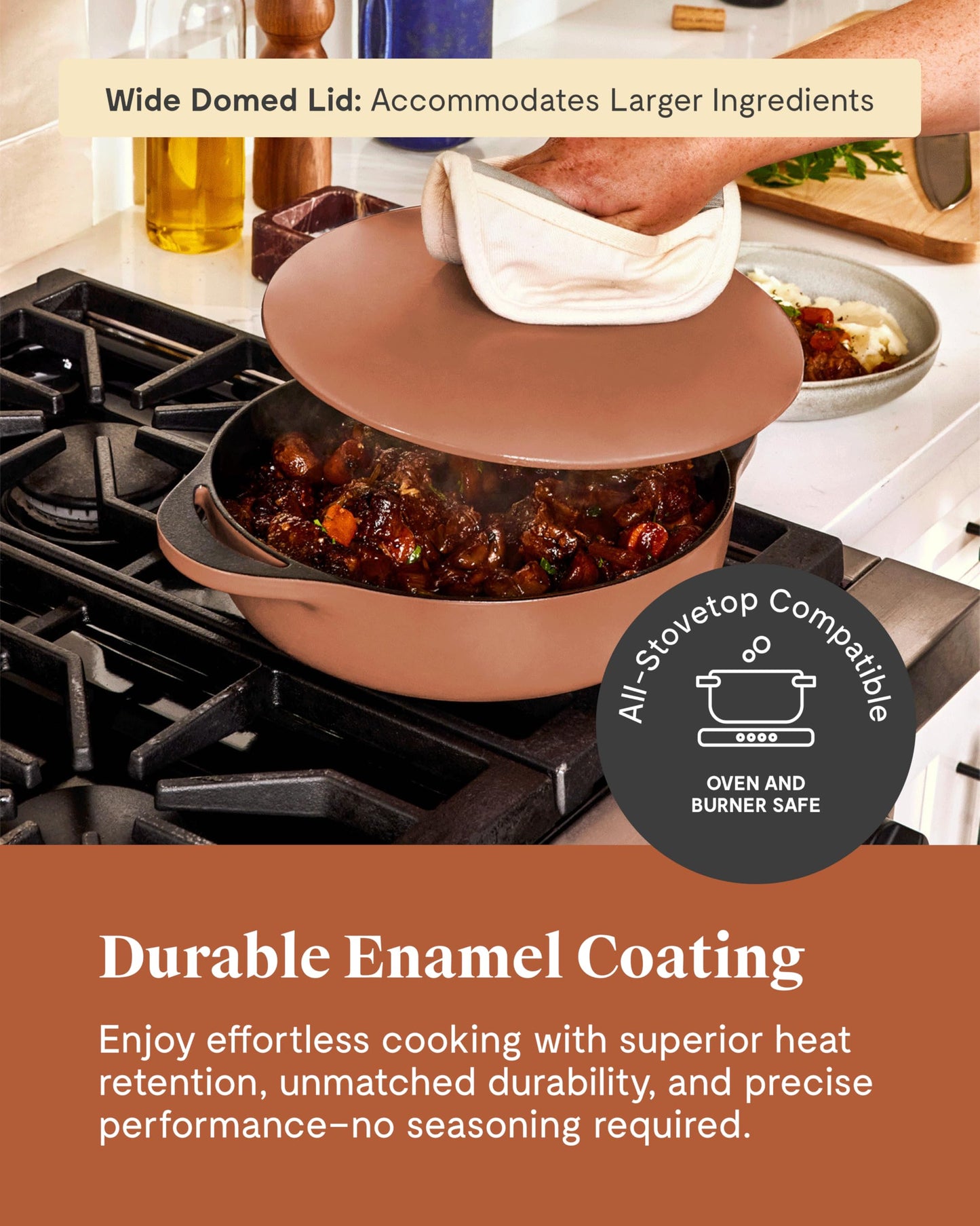 Caraway Enameled Cast Iron Braiser - 3.5 qt Braiser Pan - 3 Layer Enamel Coating - No Seasoning Required - Compatible With All Stovetops - Oven Safe - Free From Forever Chemicals - Light Mist