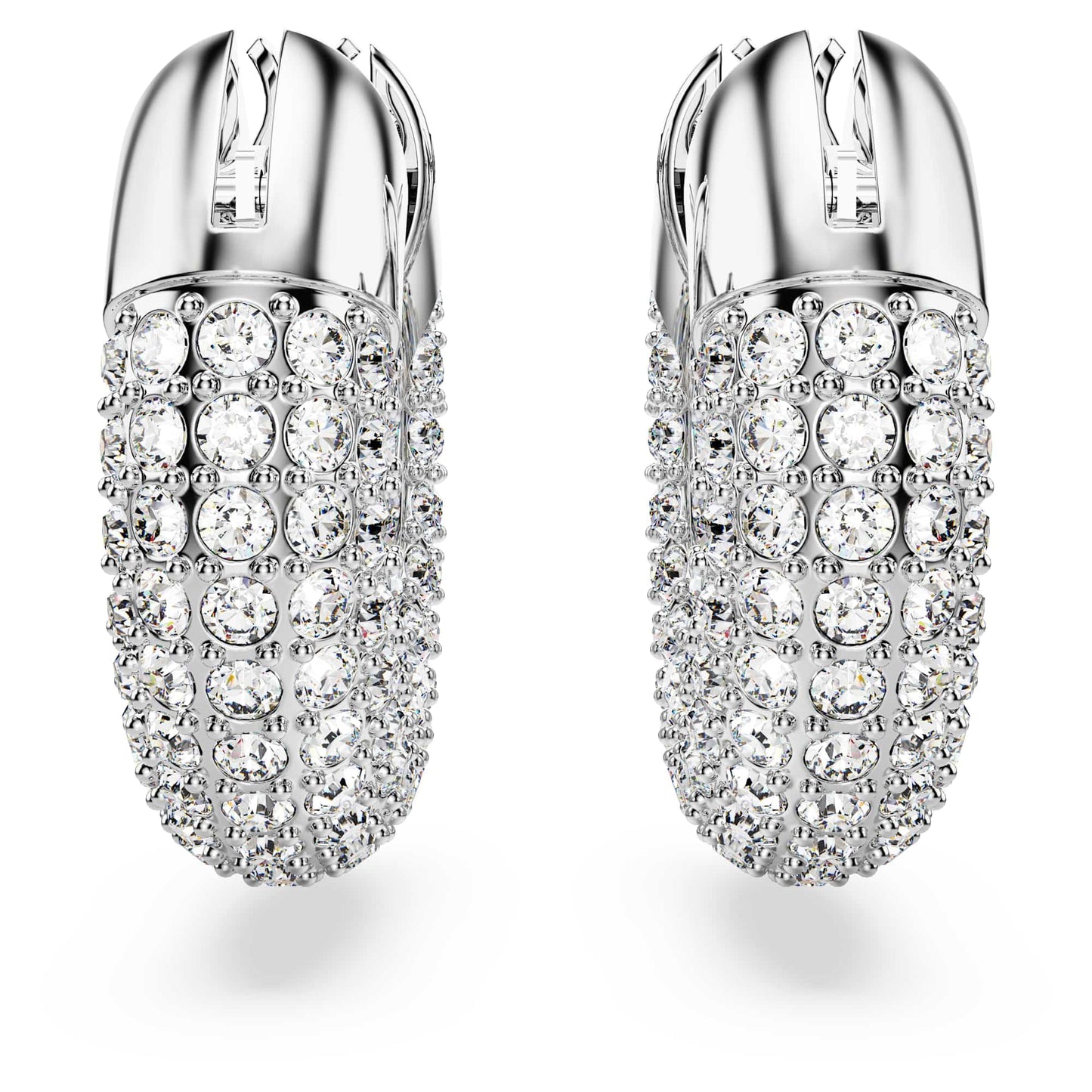 Swarovski Dextera Hoop Earrings, Pavé, White, Rhodium plated