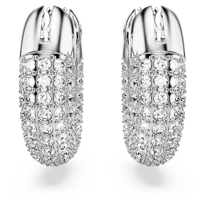 Swarovski Dextera Hoop Earrings, Pavé, White, Rhodium plated