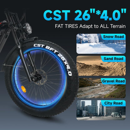 Cleytro Adult Electric Bike,750W, 52V 19Ah 32MPH 60Miles, 26-inch Fat Tire Electric Bike Full Suspension Electric Mountain Bike with Dual Disc Brakes