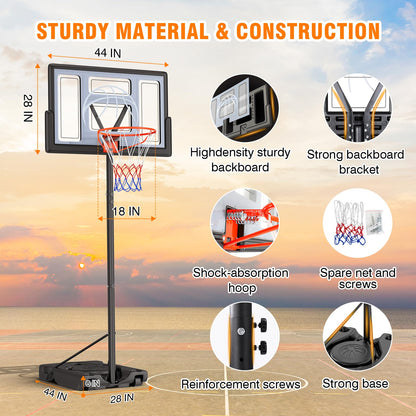 Yohood Basketball Hoop Outdoor 10ft Adjustable, Portable Basketball Hoop Goal System for Kids Youth and Adults in Backyard/Driveway/Indoor, 44 Inch Shatterproof Backboard and Larger Base