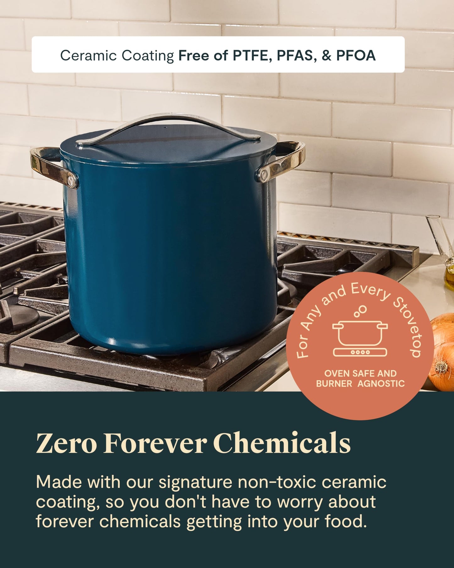 Caraway Stock Pot - 12 Qt Ceramic Coated Pot With Lid - Fee From Forever Chemicals - Large Pot for Bigger Batches - Cream