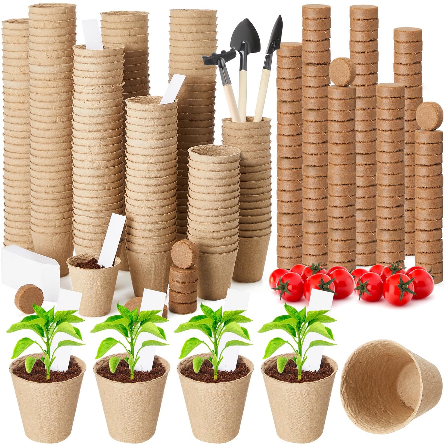 Layhit 600 Pcs Seed Starter Plant Pots Kit, Compressed Coir Fiber Potting Soil, 2.36 Inch Nursery Pots, Small Seed Starting Starter Tray Bulk, Garden Germination Container Set with Planting Labels