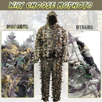 MOPHOTO Ghillie Suit 3D Leafy Camo Hunting Suits, Woodland Gilly Suits Gillies Suits for Men, Leaf Camouflage Hunting Suits