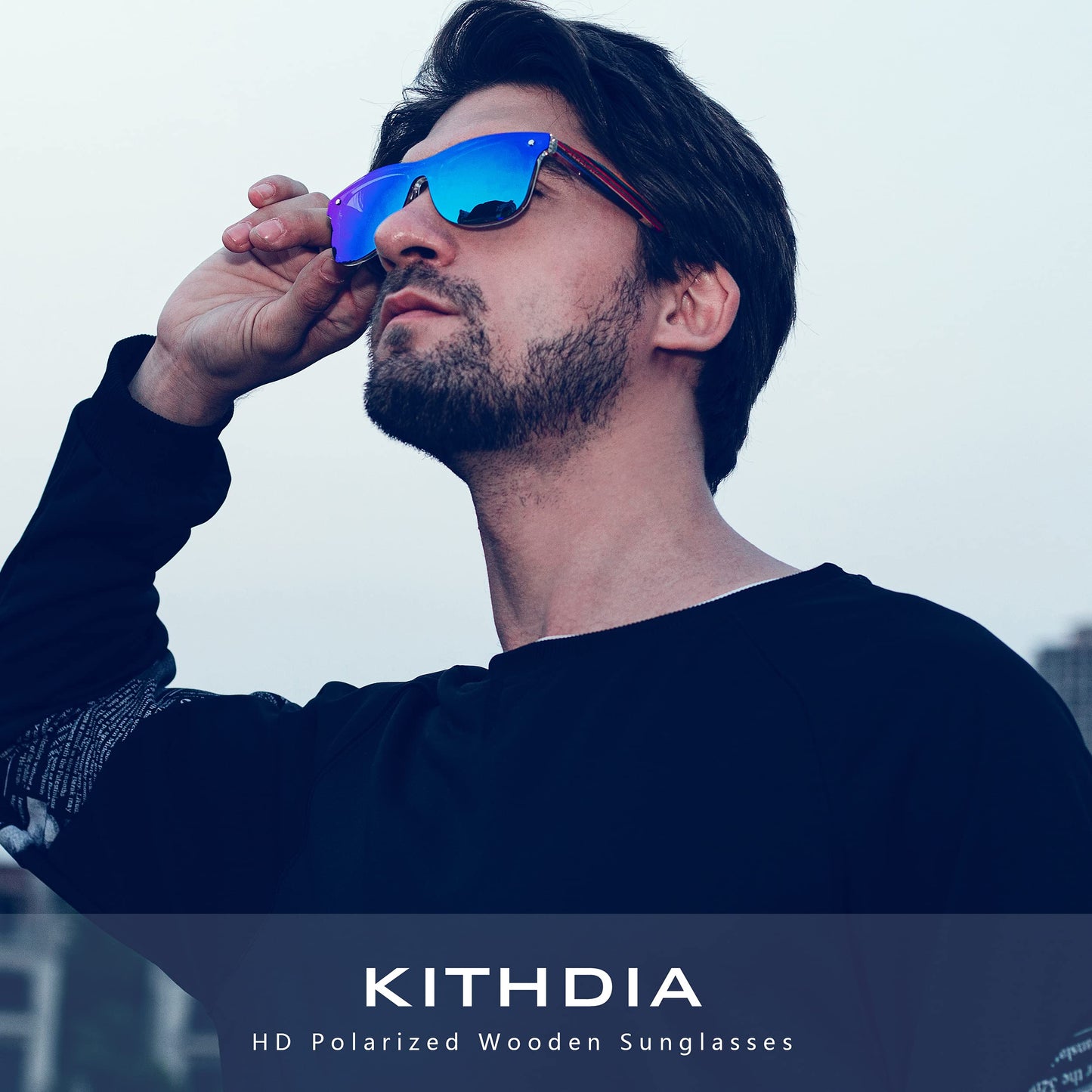 KITHDIA Zebra Wooden Bamboo Sunglasses Polarized for Men and Women - Wood Temples Sunglasses S5029 (5029C-Blue)