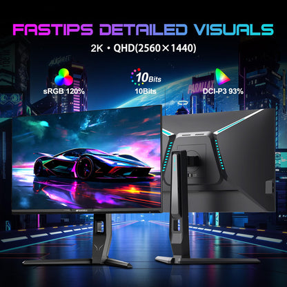 SANSUI 27 inch WQHD 180Hz Gaming Monitor 1440P-AMD FreeSync 1ms DCI-P3 93% Fast IPS Computer Monitor,Height Adjustable Vertical/Horizontal Rotating, 2×DisplayPort/HDMI 丨HDR丨Low Motion Blur 丨Speakers