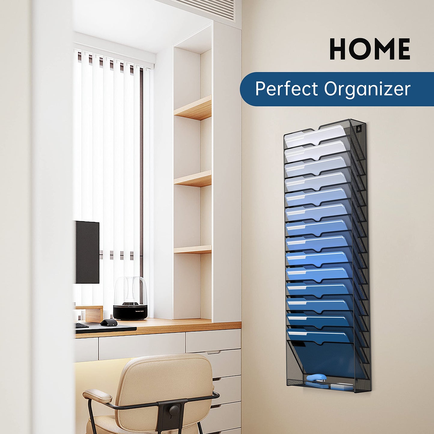 DALTACK Wall File Holder 16 Tier Hanging Wall File Organizer, for Papers Mails Folders Clipboard Magazine Organization, for Office Home, 2 Pack, Mesh Metal, Black