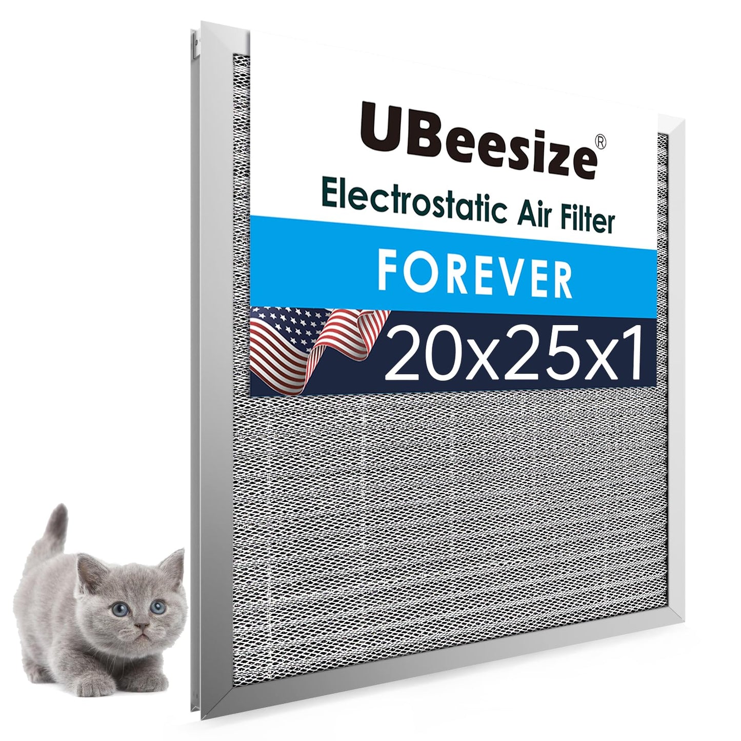 UBeesize 20x25x1 Reusable Electrostatic Air Filter HVAC AC Furnace Filter,MERV 8,Washable, Lasts a Lifetime,Permanent Air Filter,Breathe Fresher,Home And Office(Actual Size:19.75x24.65x0.82 Inch)