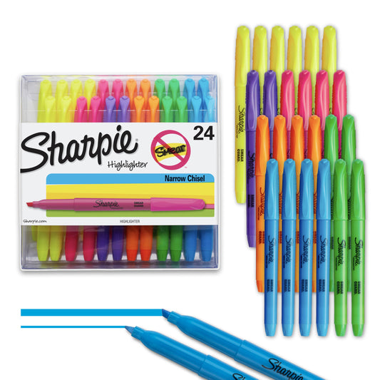 Sharpie Pocket Highlighters, Chisel Tip Highlighter Marker Set, Office Supplies And Classroom Supplies, Assorted Colors, 24 Count